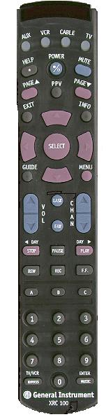 General Instrument XRC 100 Remote The General Instrument XRC 100 remote control allows you to control up to four devices (VCR, Cable, TV and one other device).