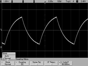 Auto is a useful trigger mode to use when unsure of the exact waveform, as activity will be displayed making it easy to better configure the scope s settings and trigger level. 3.