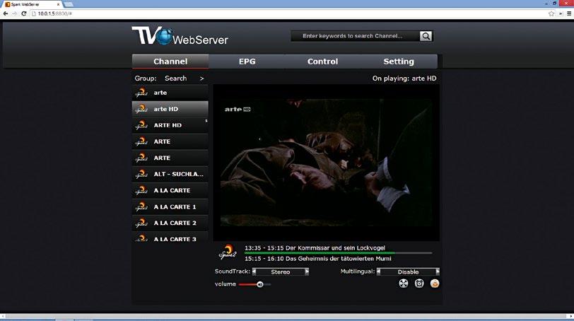 61 57 6 58 59 60 57. Web server of the with live streaming of the currently received TV channel 58. EPG view via the web browser 59. Virtual remote control via the web browser 60.