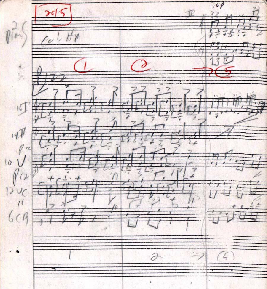 to middle C trill dotted half note. After a quarter & 8th rest, violins I/viole/VC play ff descending rinforzando 16th notes Line 1 & 2 A-G, A-F#-E-F#, D-A-G-A, etc.