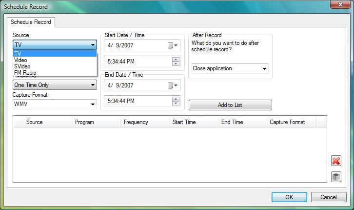 Schedule Recording Select Source Select