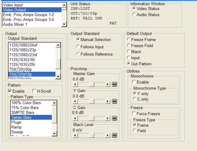 Video Output Use the settings on the Video Output screen to: Specify the video output standard. Set up the test pattern, if any, to be generated.