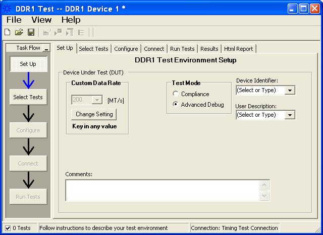 Advanced Debug Mode High-Low State Ringing Tests 12 Test Procedure 1 Start the automated test application as described in Starting the DDR1 Compliance Test Application" on page 25.