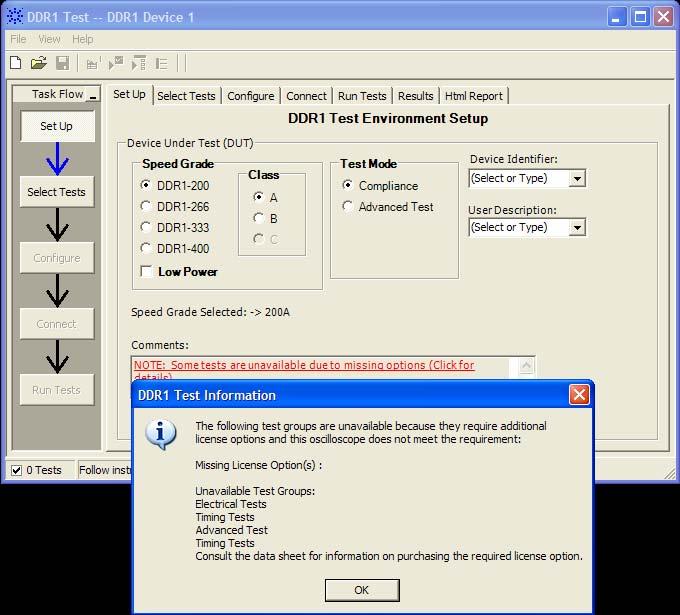 15 Common Error Messages Software License Error When you load the N5413A DDR1 Compliance Test Application, it checks for the required software licenses.