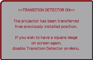 SECURITY menu Item TRANSITION DETECTOR (continued on next page) 54 Description If this function is set to ON when the vertical angle of the projector or MIRROR setting at which the projector is