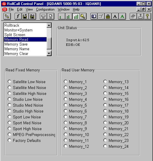 Memory Read The memory function provides the path to the menu that deals with both the pre-set and the user defined memories.