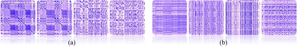 Figure 1: Sampling of 180 180 cross-similarity matrices generated using the first 180 s of each song.