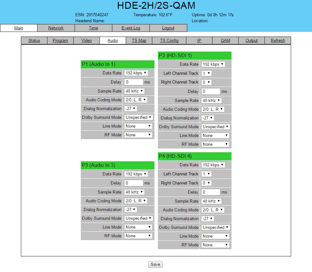 6 HDE-H/S-QAM. "Main > Audio" Screen The Main > Audio screen (Figure.