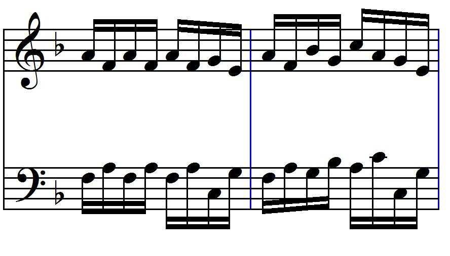 In B there is a subsequent melodic passage in which it is possible to identify the same notes of the melodic segment A, alternating with melodic figurations.