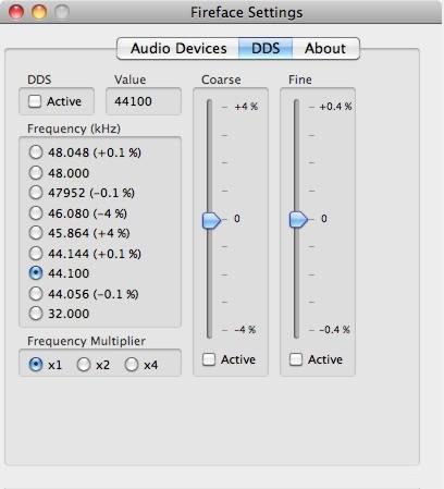 19.2 Settings dialog - DDS Usually soundcards and audio interfaces generate their internal clock (master mode) by a quartz. Therefore the internal clock can be set to 44.