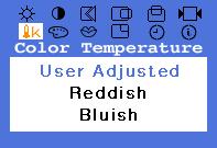 On-Screen Display Menu How to adjust Color Temperature Color temperature is a measure of the "warmth"of the image colors. 1. Push the Menu ( ) button. 2.