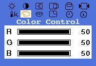Press the - or + button to select User Adjusted, Reddish or Bluish. Color Control Follow these steps to adjust individual R,G,B color control. 1. Push the Menu ( ) button. 2.
