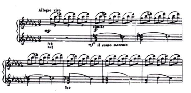 Example 19: Prelude I (mm 1-7) Example 20: Prelude I (mm 22-36) In the second prelude, Allegro risoluto e