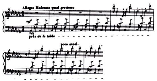 The left hand plays a double role of sustaining the accompaniment and presenting an accented melodic motive in the thumb