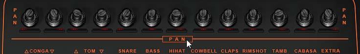 The Pan knobs can be used for convenience if you are not using the separate outputs, they will replace the Tuning knobs if you select Pan by clicking on the TUNE writing just above the Mixer The