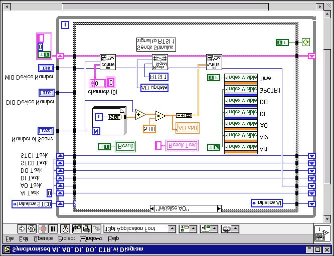 Frame 1: Initialize AO This frame is where the single-buffered analog output activity is set up and also where the stimulus pulse in this particular application originates. In AO Config.