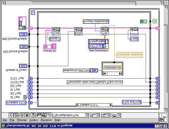 Frame 5: Initialize STC 1 This frame sets up your remaining general-purpose counter (GPCTR 1) to execute buffered time counting and read the count value every time a stimulus pulse occurs on RTSI 1.