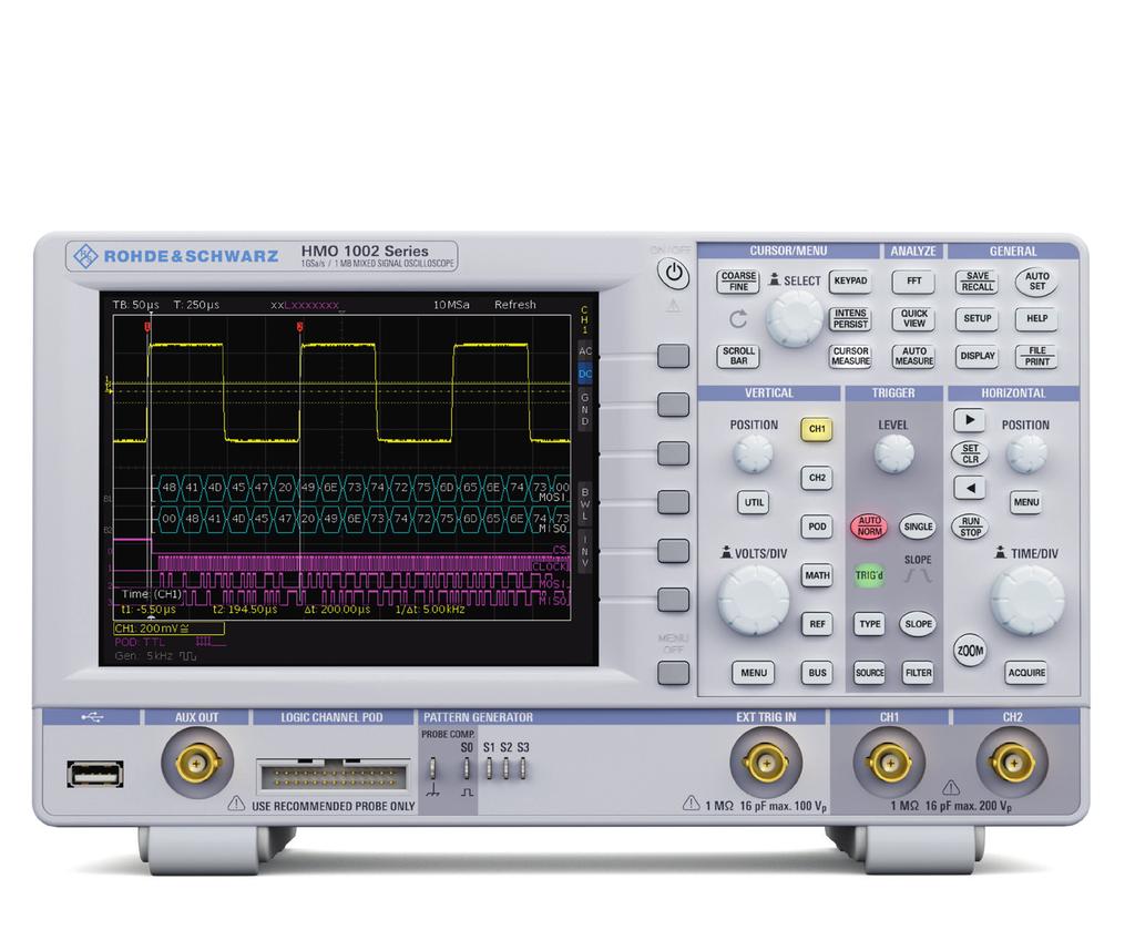 At a glance High sensitivity, multifunctionality and a great price that is what makes the R&S HMO1002 digital oscilloscope so special.