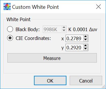 Dialogs, Settings and Menus 52 Custom White Point dialog The Custom White Point dialog is accessed by clicking the Edit.. button in the White Point section of the Edit Calibration Target dialog.