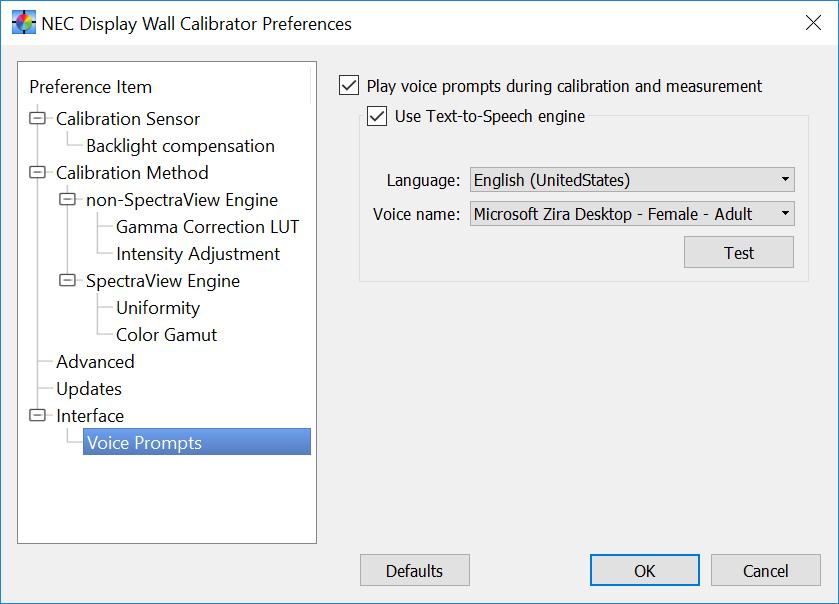 Dialogs, Settings and Menus 63 Preferences dialog - Interface panel Luminance Units - Selects the units that