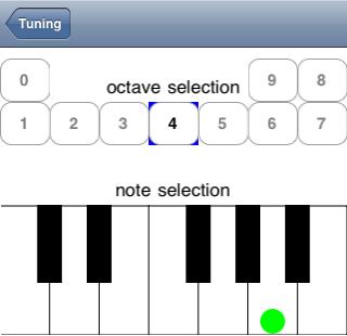 To directly select any note, first tap on the current note display as shown here on the left. That will bring up a note selection page as shown on the right.