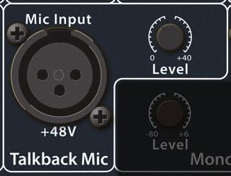 Phantom power is always enabled on the Talkback microphone preamp, so either a dynamic or a condenser microphone can be used.