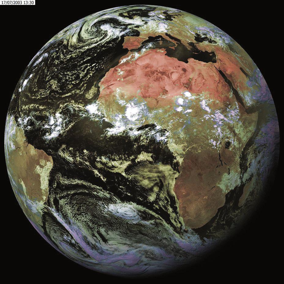 Fig.5 - Full globe colour composite MSG-1 image built up. Eumetsat have nearly six months of commissioning still to complete so there is still much to be finalised.
