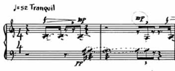 double-stops in the interval of a major second in a dotted eighth-sixteenth note rhythm followed by two eighth-note rests and an eighth-note in a triplet grouping.