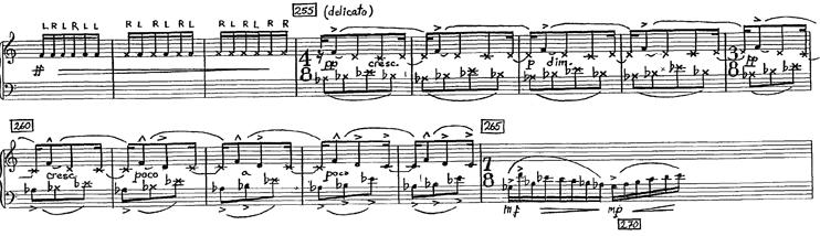 Dynamics, Timbre and Rhythm At the very first measure, the dynamics change from fff suddenly to subito p.