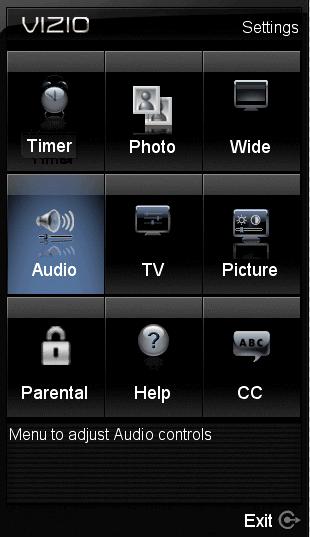 Adjusting the Audio Settings When viewing a DTV / TV or an HDMI, Component, AV, or PC source, the following audio adjustment OSD screens are available when you press MENU on the remote control.