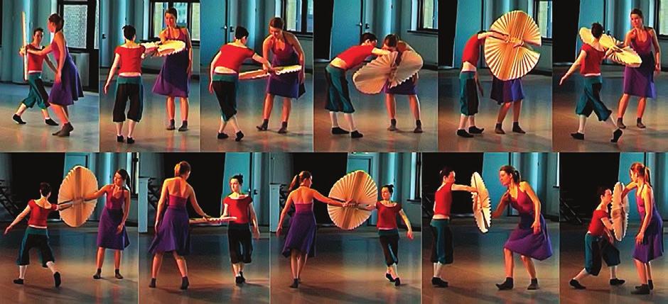 Forum Let s Get Physical Joint limb shield (Klooster, 2009): A duet design-choreography where an artifact mediates movement possibilities (and restrictions) between two hand-connected dancers.