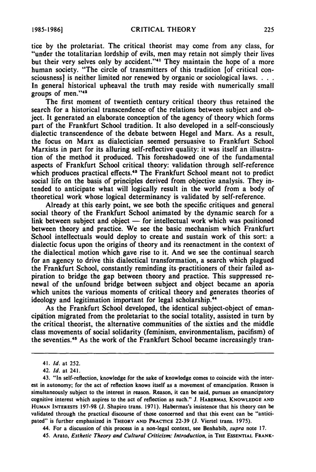 1985-19861 CRITICAL THEORY tice by the proletariat.