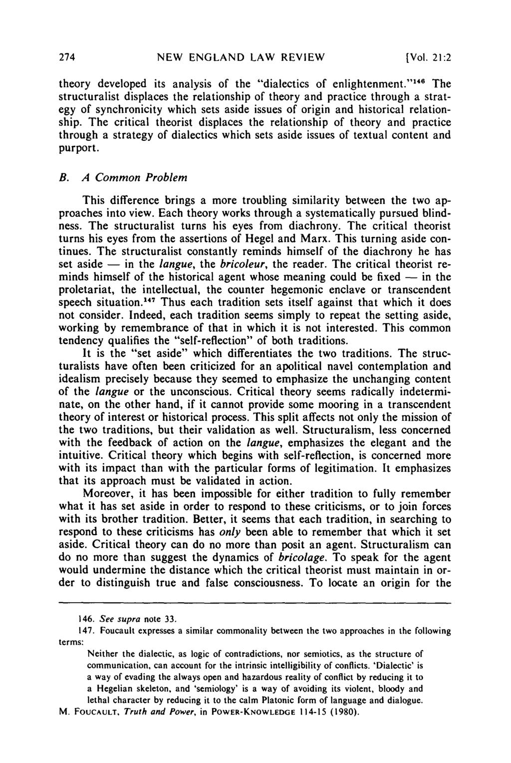NEW ENGLAND LAW REVIEW [Vol. 21:2 theory developed its analysis of the "dialectics of enlightenment.