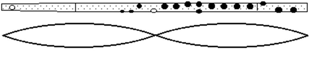 The holes are not equally spread over the bore, and they can have a different size. The aim of holes is to control the length of the air column, and then the frequency of its oscillation.