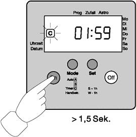 7. Selecting the Timer Function When the timer function is activated the light is turned on for a preset time between 1 minute and up to 23 hours and 59 minutes.