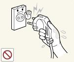 The power plug must be unplugged from the wall outlet. Do not touch. Must be grounded to prevent electric shock.
