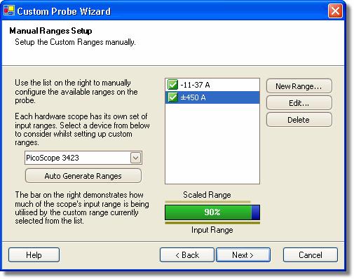 44 6.5.2.6 PicoScope 6 User's Guide Manual Ranges Setup dialog This dialog appears when you select the Advanced option in the Range Management dialog 43 and then click Next >.