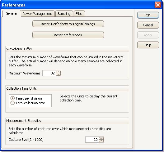 Menus 6.5.3 49 Preferences dialog Click the Preferences command in the Tools menu 35 on the Menu bar 23. This dialog allows you to set miscellaneous options for the PicoScope software.