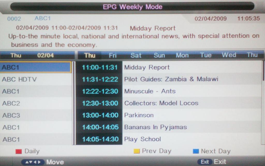 EPG Function In DTV Mode Only The electronic program guide (EPG) can be activated by pressing the EPG button as well and the EPG window appears on the screen.