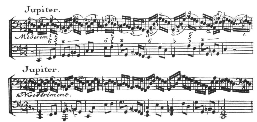 harpsichord.) EXAMPLE 14: Opening measures of Jupiter, showing thickened bass chords.