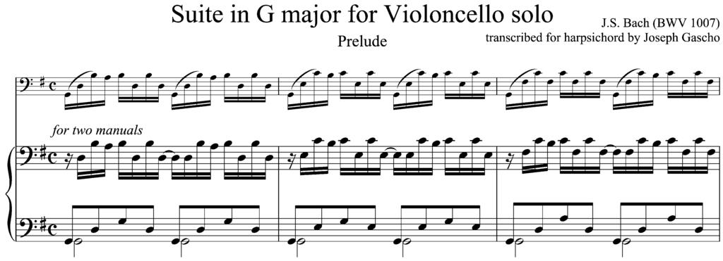 EXAMPLE 9: Opening measures of the Prelude from the Suite in G Major