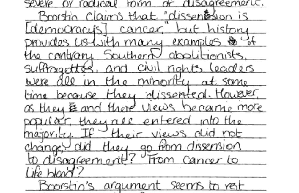 139 Though I don t personally agree with his conclusion, there is an undeniable logic. Thus, the paper scored well. Remember: You are being evaluated on presenting a reasonable argument.