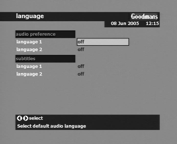Set-up Advanced setup Terminal (receiver settings) Setup Languages You can choose your desired languages for Sound or Subtitles if the desired language is not available the default language for the