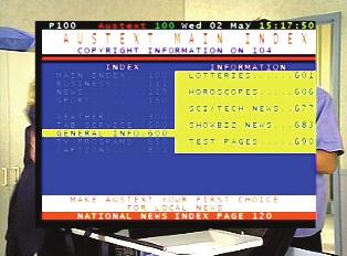 Teletext Teletext is a text-based data service. It is available only when the broadcasting signal carries such data. 1. Select a channel that is broadcasting teletext. 2.