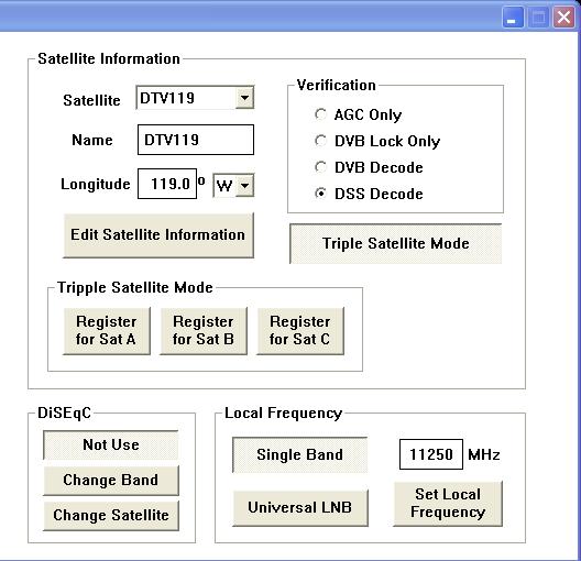 54 i6pe Satellite Antenna System Install and User Manual Set Satellite Information Satellite name and longitude Satellite Verification method Select Triple Satellite Register satellite for tracking