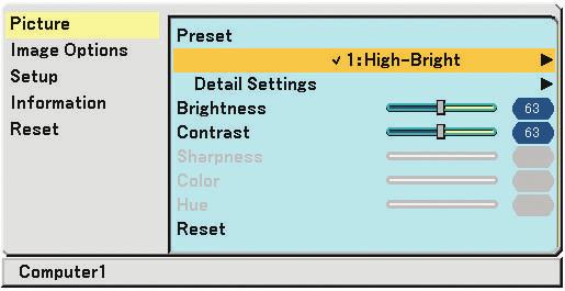 5. Using On-Screen Menu Menu Descriptions & Functions [Picture] Preset When selecting user adjustable [Preset], the submenu will be displayed. You can customize each gamma or color.