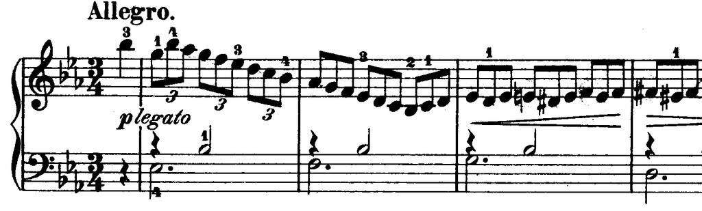 Figure 2 (after Purcell). The third labeled note might be C, C, or E. Context and time notation.