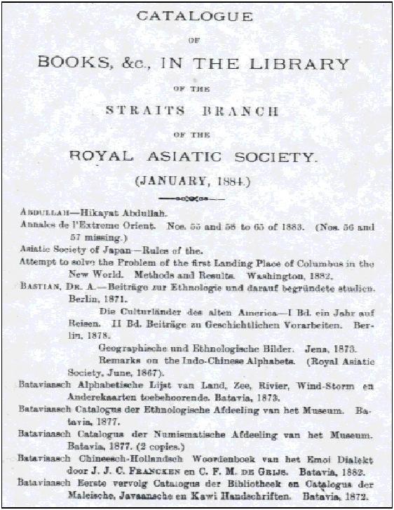 APPENDIX 2 FIRST PAGE OF CATALOGUE OF BOOKS, &C.