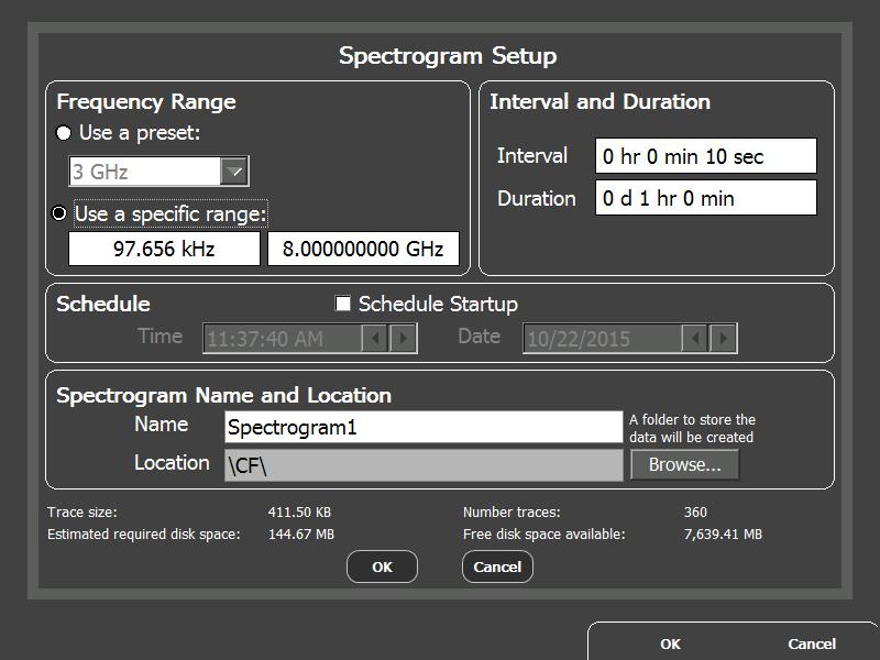 APPENDIX a. Frequency Range select from a preset or use a specific range by specifying a start frequency and a stop frequency. b. Interval and Duration select an interval and a total time for collecting.