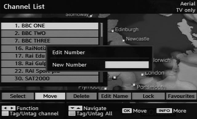 Channel List Using or buttons on the remote control in main menu, make sure that the fi rst item, Channel List, is highlighted and press the OK button to display the Channel List.
